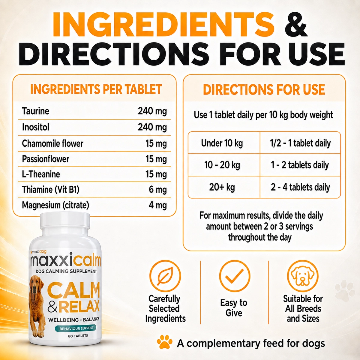 maxxicalm directions for use and list of ingredients