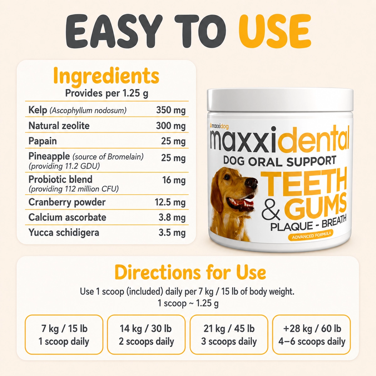 maxxidental list of ingredients and directions for use