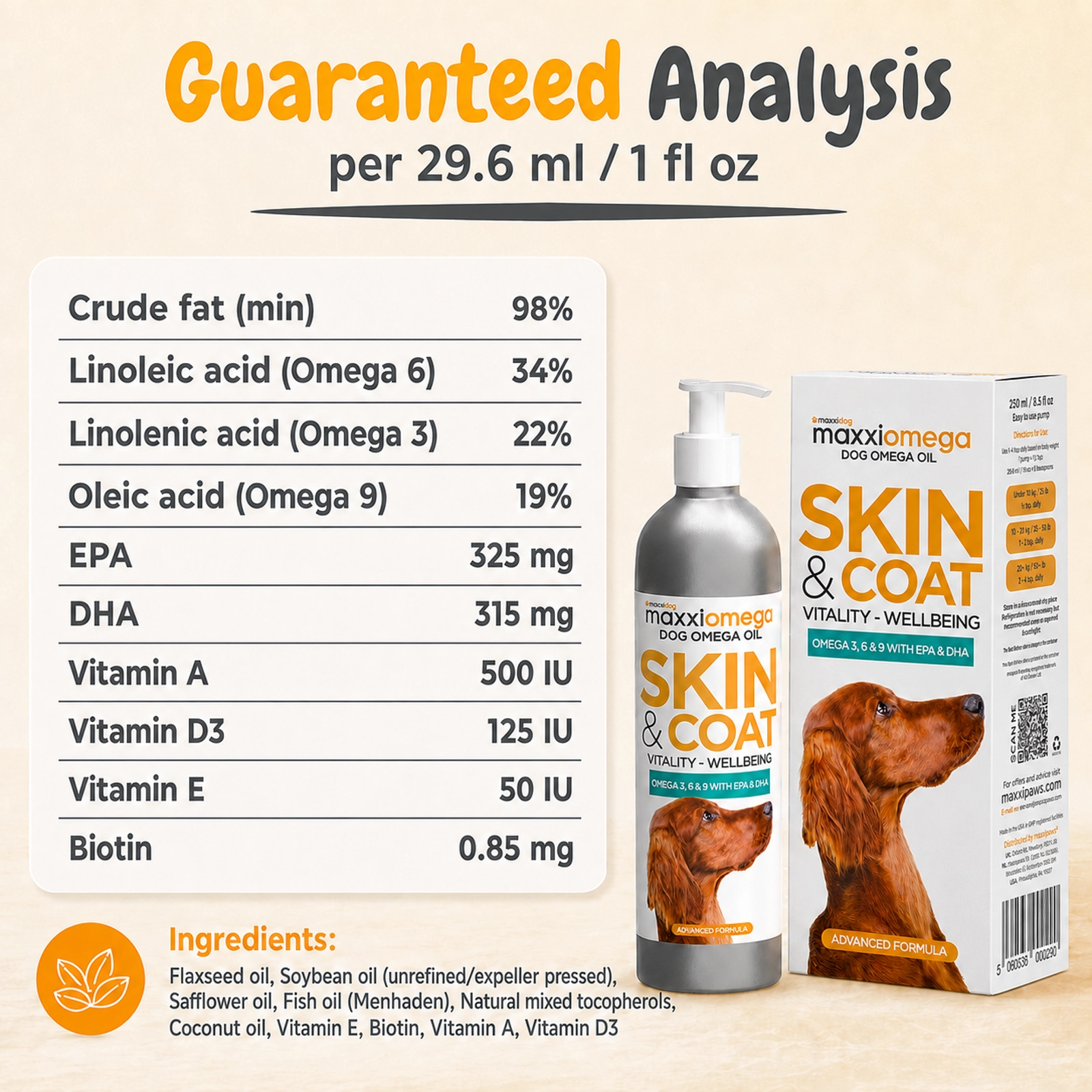 maxxiomega omega oil for dogs ingredients